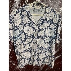 Justin Allen New York Blue White Floral Button Down Shirt Short Sleeve Small